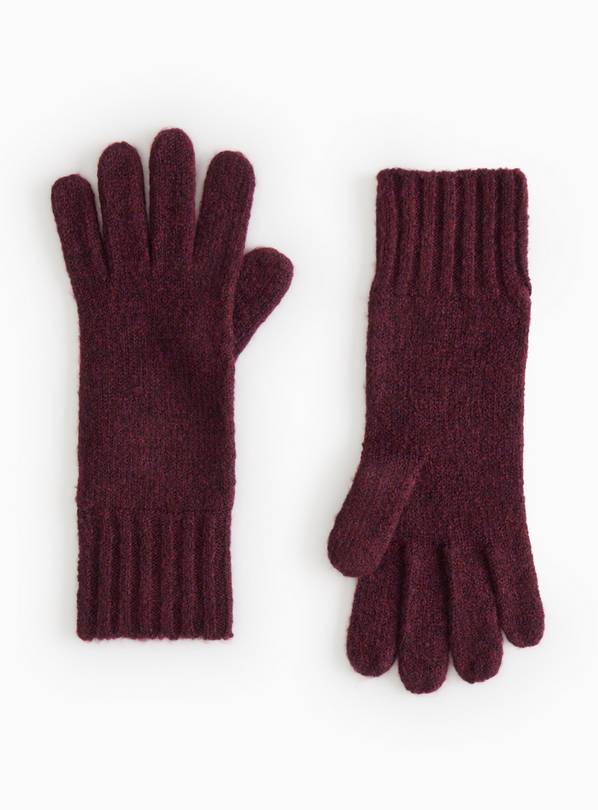 Burgundy Ribbed Knitted Gloves One Size